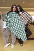 Roberta Plaid Brushed Cotton Drape Cape Camel